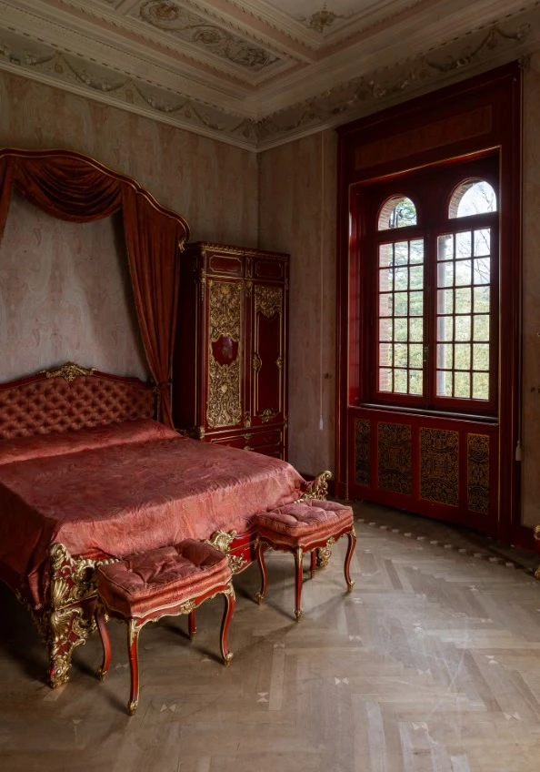 Red suite with canopy bed